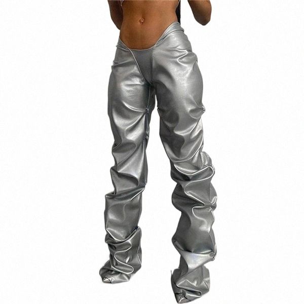 

women's pants & capris women's pants & capris solid faux pu leather shiny women hipster high street irregular shape folds clothing, Black;white