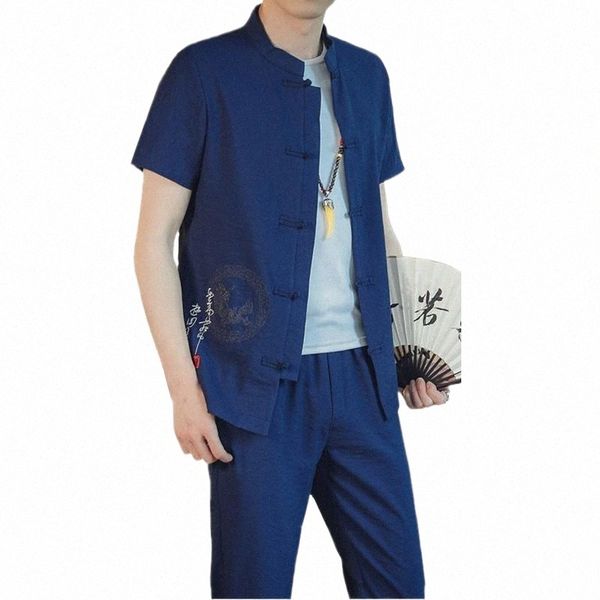 

men's tracksuits men's tracksuits blue mens embroidery two-piece set shirts and pants large size s-5xl retro men shirt short sleev, Gray