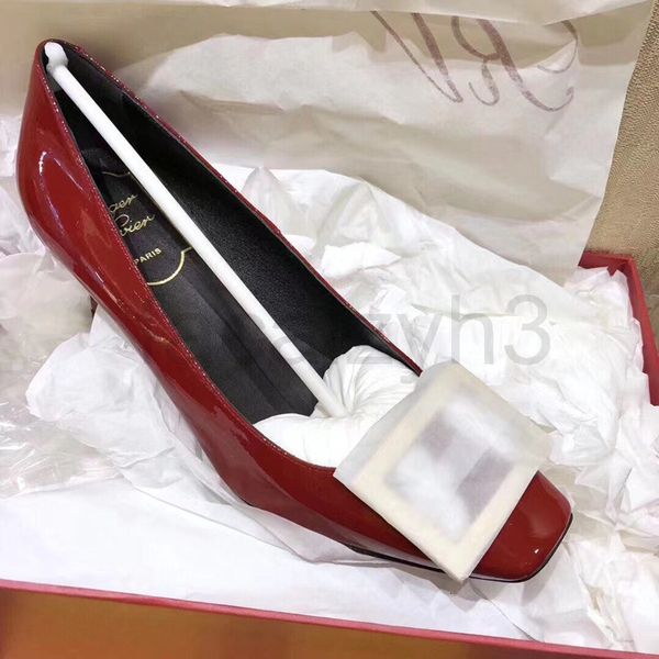 

dress shoes designer rv women's shoes with source elevation square buckle high heels patent leather metal middle heel, Black