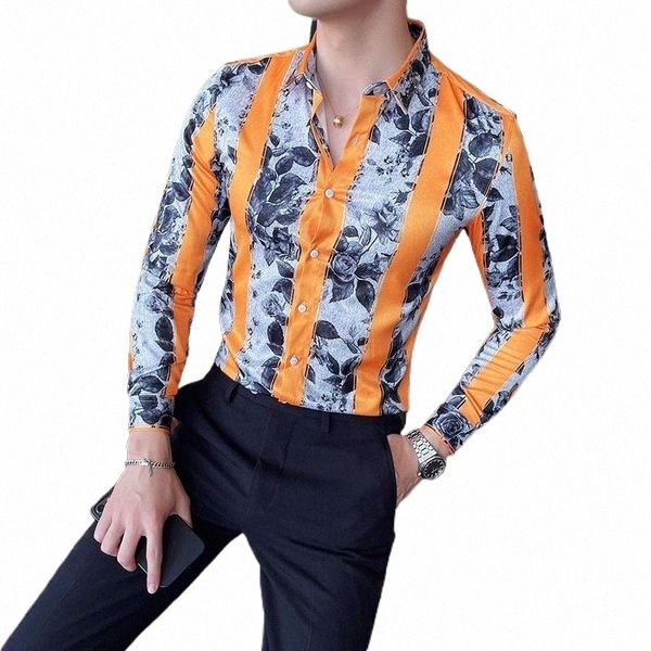 

men's casual shirts men's casual shirts autumn floral print shirt men fashion 2022 long sleeve slim fit dress streetwear social pa, White;black
