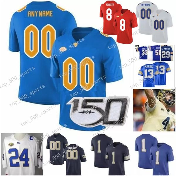 

custom pittsburgh panther pitt football jersey navy blue royal gold white any name number 8 pickett ffrench hamlin tipton patti weaver, Black