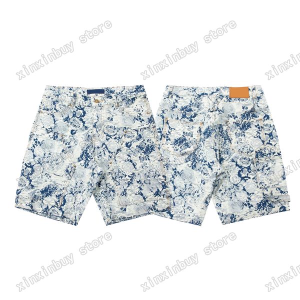 

xinxinbuy men designer shorts jacquard flowers print webbing women black white khaki s-xl
