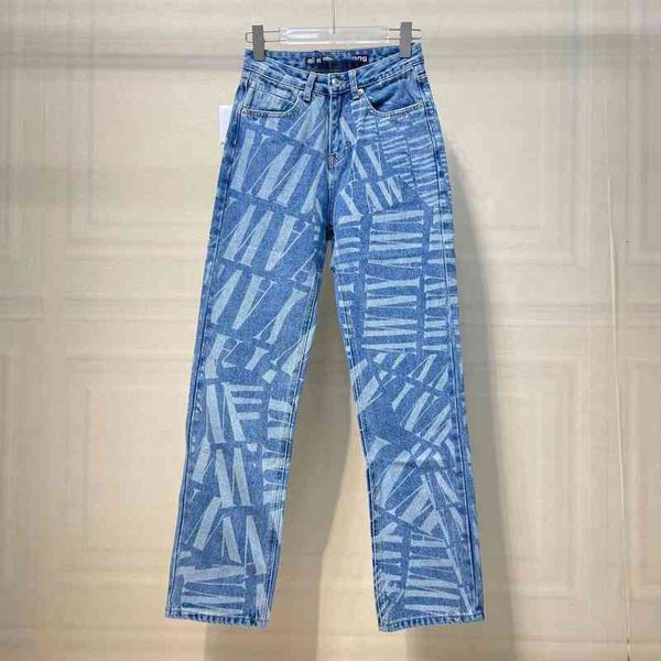

women's jeans aw king autumn high waist elastic thin wide leg straight jeans women's pants p101, Blue