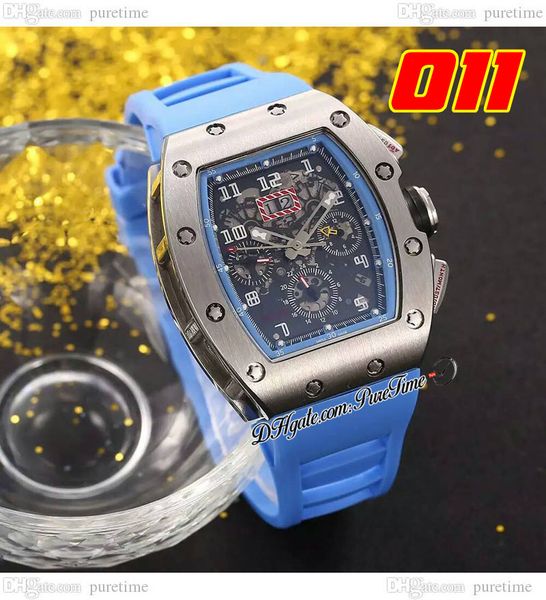 

011 a21j automatic mens watch steel case skeleton dial big date blue rubber strap 7 styles watches puretime c3, Slivery;brown