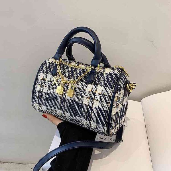 

messenger bags bag female new portable pillow bag canvas plaid boston texture one shoulder handbags