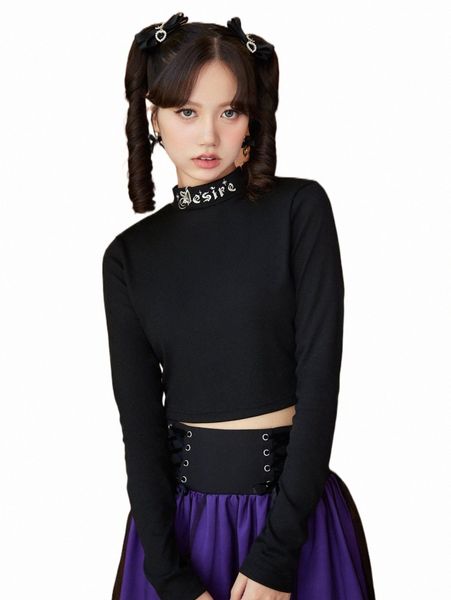 

women's t-shirt romwe kawaii letter embroidery crop tee p831#, White