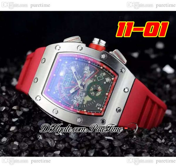 

2022 11-01 a21j automatic mens watch steel case black skeleton dial big date red rubber strap 6 styles watches puretime b2, Slivery;brown