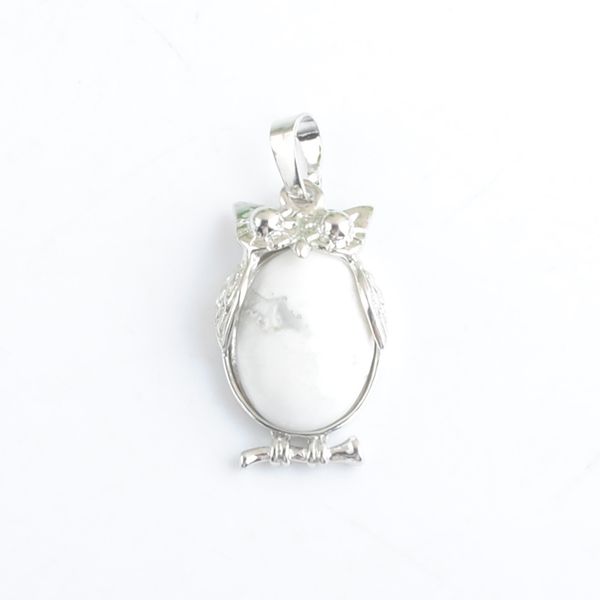 

natural stone white turquoise tiny owl pendants reiki lucky animal cute charm jewelry for women man gift n4680, Silver