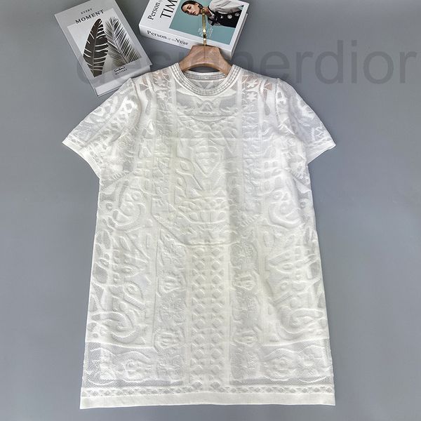 

casual dresses designer summer women's heavy industry embroidery water-soluble lace short sleeve round neck loose knit dress 2022 new p, Black;gray