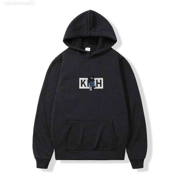 

hoodie box embroidered kith men heavy fabric solid sweaters pullovers, Black