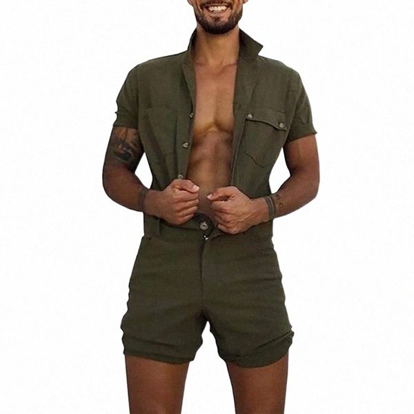 

men's tracksuits men's tracksuits mens short sleeve jumpsuit 2022 summer punk style rompers shirt shorts one-piece garment fashion, Gray