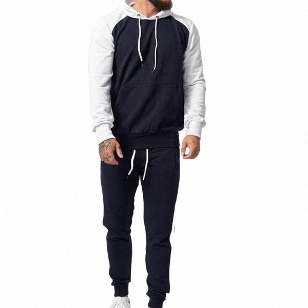 

men's tracksuits men's tracksuits pants suit contrast color hooded loose drawstring men sports for work g8kr#, Gray