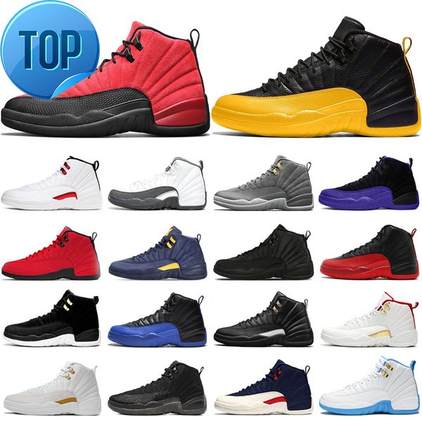 

boots 12s men basketball shoes jumpman 12 university gold blue dark concord indigo twist reverse flu game royal playoffs mens trainers sport, Black