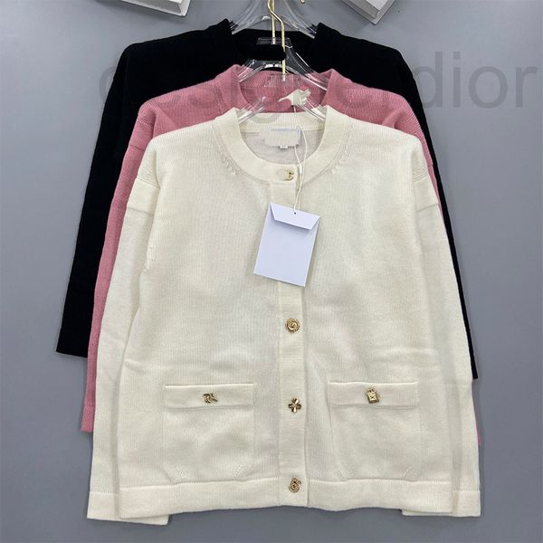 

women's sweaters designer xiaoxiangfeng knitted round neck cashmere cardigan sweet and loose pocket metal button coat women's wear, White;black