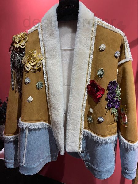 

women's jackets designer 2021 haining winter new product italian european heavy industry wool fur integrated long sleeve coat female 8r, Black;brown