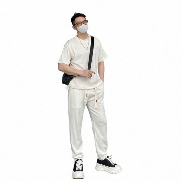 

men's tracksuits men's tracksuits men outfit set 2022 summer short-sleeved suit men's drape loose casual sports half-sleeved, Gray