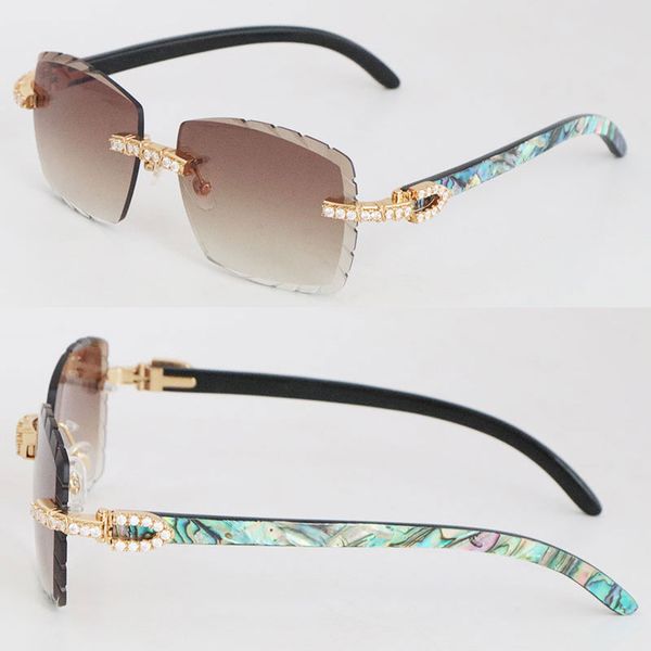 

new design diamond sunglasses square shape face rimless 8200757 womans designer golden 18k original seashell inside black buffalo horn glass, White;black