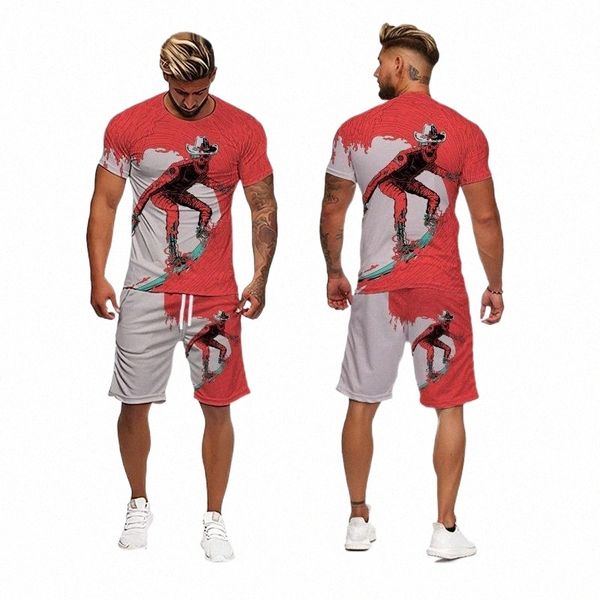 

men's tracksuits men's tracksuits summer surfing tracksuit for men casual sports set color suit short-sleeved t-shirt shorts 2-pie, Gray