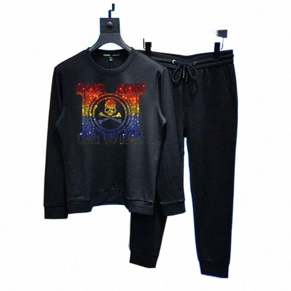 

men's tracksuits men's tracksuits autumn and winter men's track suit letters shiny hoodie pure cotton warm hoody sports pants, Gray