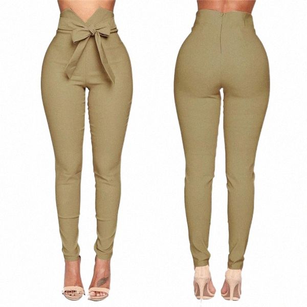 

women's pants & capris trousers women high waist casual pants fashion ladies bowknot long slim skinny pant bandage elastic pencil with, Black;white