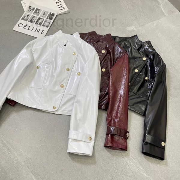 

women's leather & faux designer high end 2021 early autumn small fragrance sheep skin leather off shoulder short breasted long sleeve w, Black