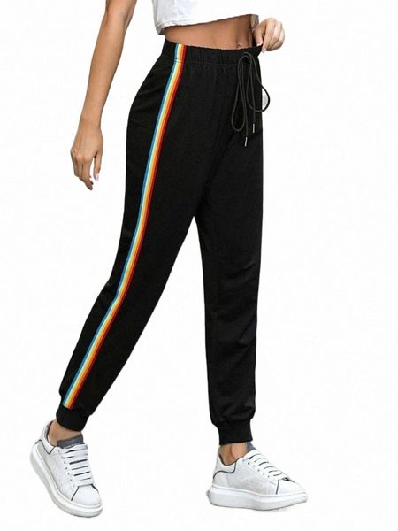 

women's pants & capris side stripe stitching autumn and winter casual sports pants cotton high waist black women's & capris s2rt#, Black;white