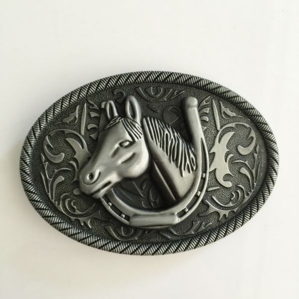

western horse head cowboy metal belt buckles for fashion men, Slivery;black