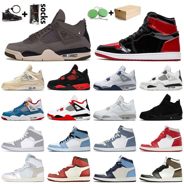 

1 patent bred 1s basketball shoes unc denimwolf grey with box jumpman 4 4s messy room midnight navy a ma maniere sail white black cat women