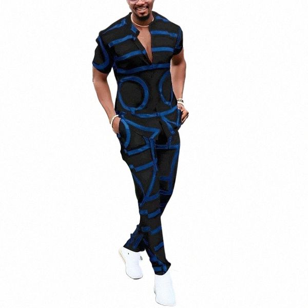 

men's tracksuits men's tracksuits fashion spring summer men's casual two piece sets short sleeve and long pants suit pattern, Gray