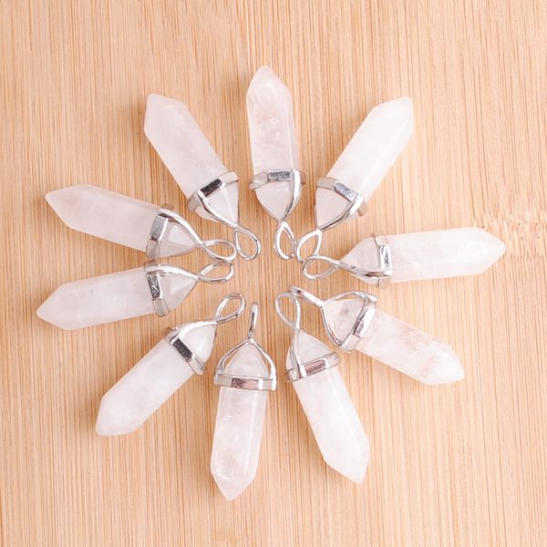 

natural stone pendants crystal bullet hexagonal point pendulum column reiki healing chakra jewelry silver plated n3054