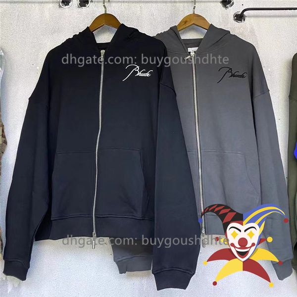 

cardigan rhude hoodie men women 1 1 embroidery hooded rhude pullovers, Black