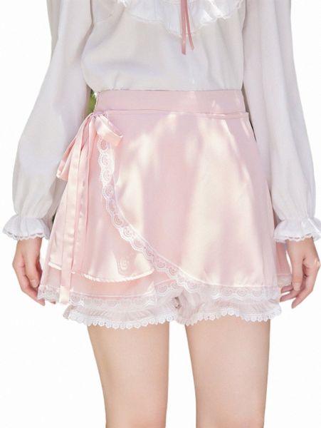 

women's shorts romwe kawaii contrast lace wrap skort b7bb#, White;black