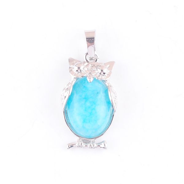 

natural stone amazonite tiny owl pendants reiki lucky animal cute charm jewelry for women man gift n4664, Silver
