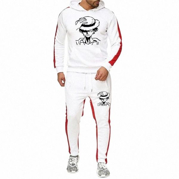 

men's tracksuits men's tracksuits anime one piece hoodies two pieces set men women monkey d luffy hip hop fleece pullover sweatshi, Gray