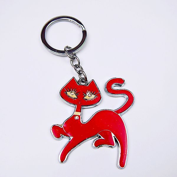 

new red cat key ring key chain zircon fresh classic gift beautiful cartoon good quality cute metal car pendant backpack bag ornament k0081, Silver
