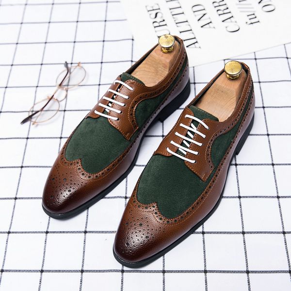 

Derby Brogue Shoes Men Shoes British Pointed Toe Carved Wingtip Lace Fashion Business Casual Wedding Party Daily AD145, Clear