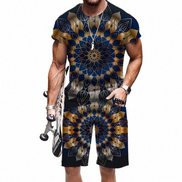 

men's tracksuits men's tracksuits casual men's t-shirt set datura pattern sportswear hip-hop beach fashion short sleeve 3d p, Gray