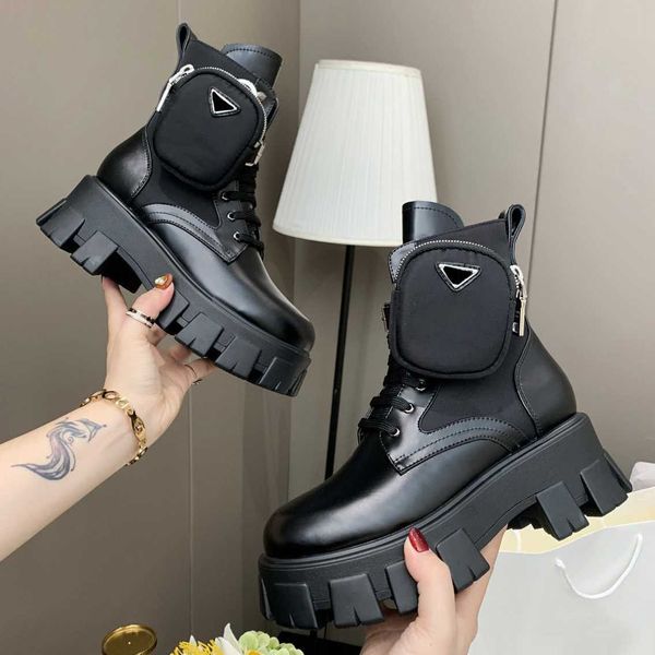 

5a winter women boots leather martin shoes removable nylon bag wallet combat shoe ladies outdoor thick sole short boots, Black;grey