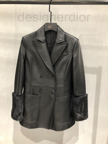 

women's leather & faux designer family f's 2021 haining autumn and winter new feng shui mink sleeve sheepskin leather coat is slim, Black