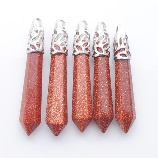 

natural gem stone hexagonal column pendant golden sand jewellery making diy necklace jewelry accessories n3827, Silver