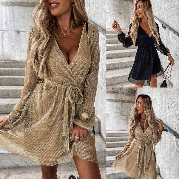 

casual dresses autumn and winter loose pleated dress ins casual women's lace up long sleeve dress m74j, Black;gray