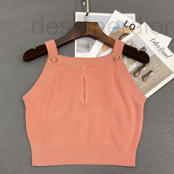 

women's t-shirt designer b's knitted sleeveless vest sling bottomed shirt and thin metal button 2022 summer new product, White