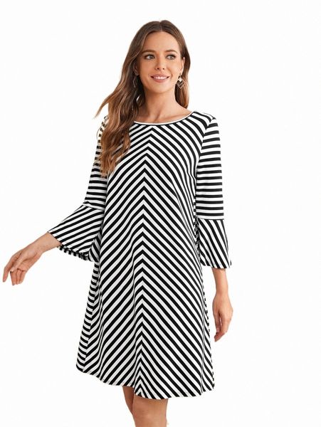 

casual dresses emery rose striped flounce sleeve tee dress i0z7#, Black;gray