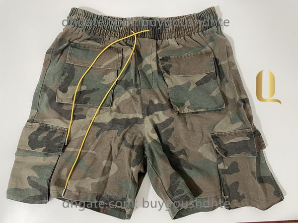 

2022 rhude pants wear-resistant field loose tide camouflage multi-pocket tooling casual wide-footed shorts, Black