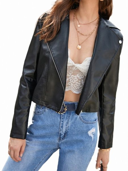 

women's jackets frenchy zip up pu leather moto jacket a06e#, Black;brown