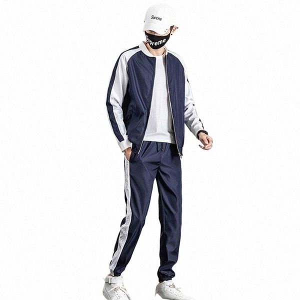

men's tracksuits men's tracksuits casual autumn two piece mens set tracksuit 2022 spring black blue loose hip hop track jacket swe, Gray