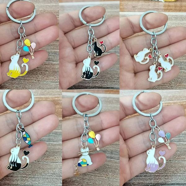 

cat heart balloon key ring enamel keychains friendship handbag car keys, Silver