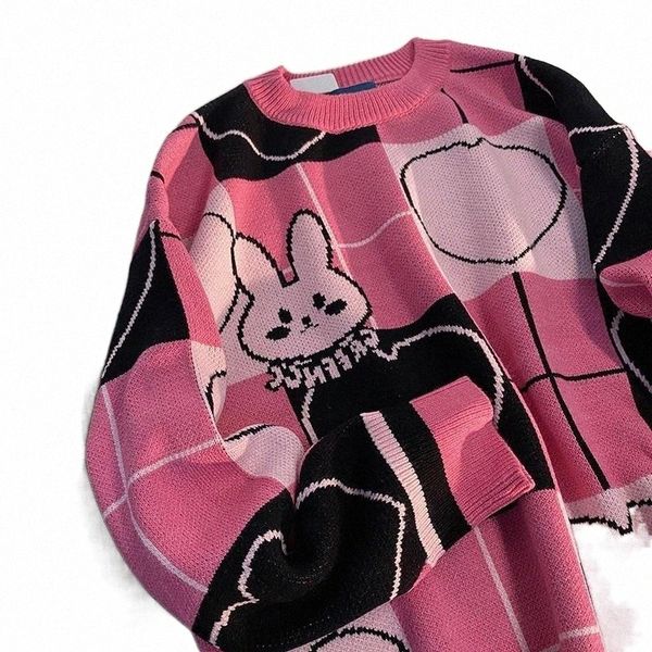 

women's sweaters women's sweaters japanese vintage cartoon knit harajuku women autumn o neck long sleeve preppy oversized jumper e, White;black