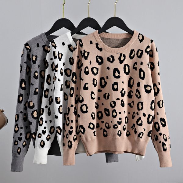 

gigogou newly leopard women o neck sweater 2022 autumn winter thick warm pullovers soft female jumper knitwear outfits pull, White;black