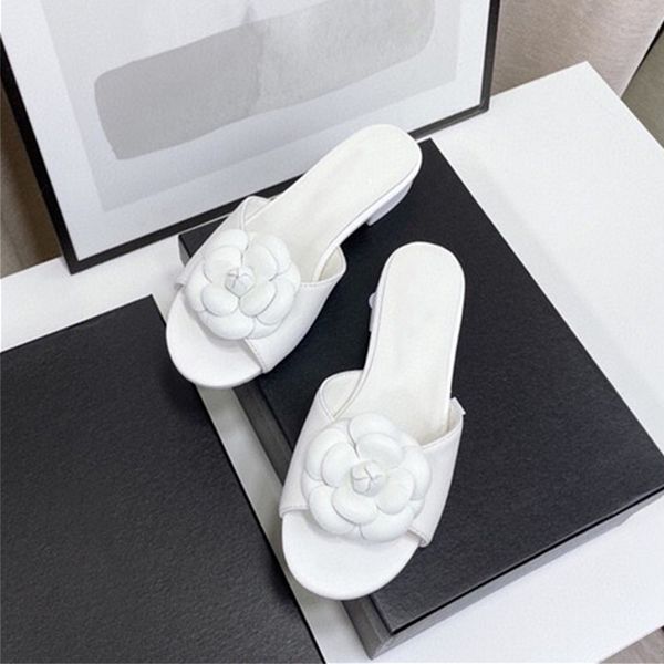 

early autumn camellia one-word slippers classic color matching all-match fashion flat womens shoes, Black